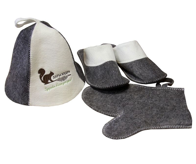 Фирменный набор для бани и сауны: шапка, тапочки, рукавица из войлока
